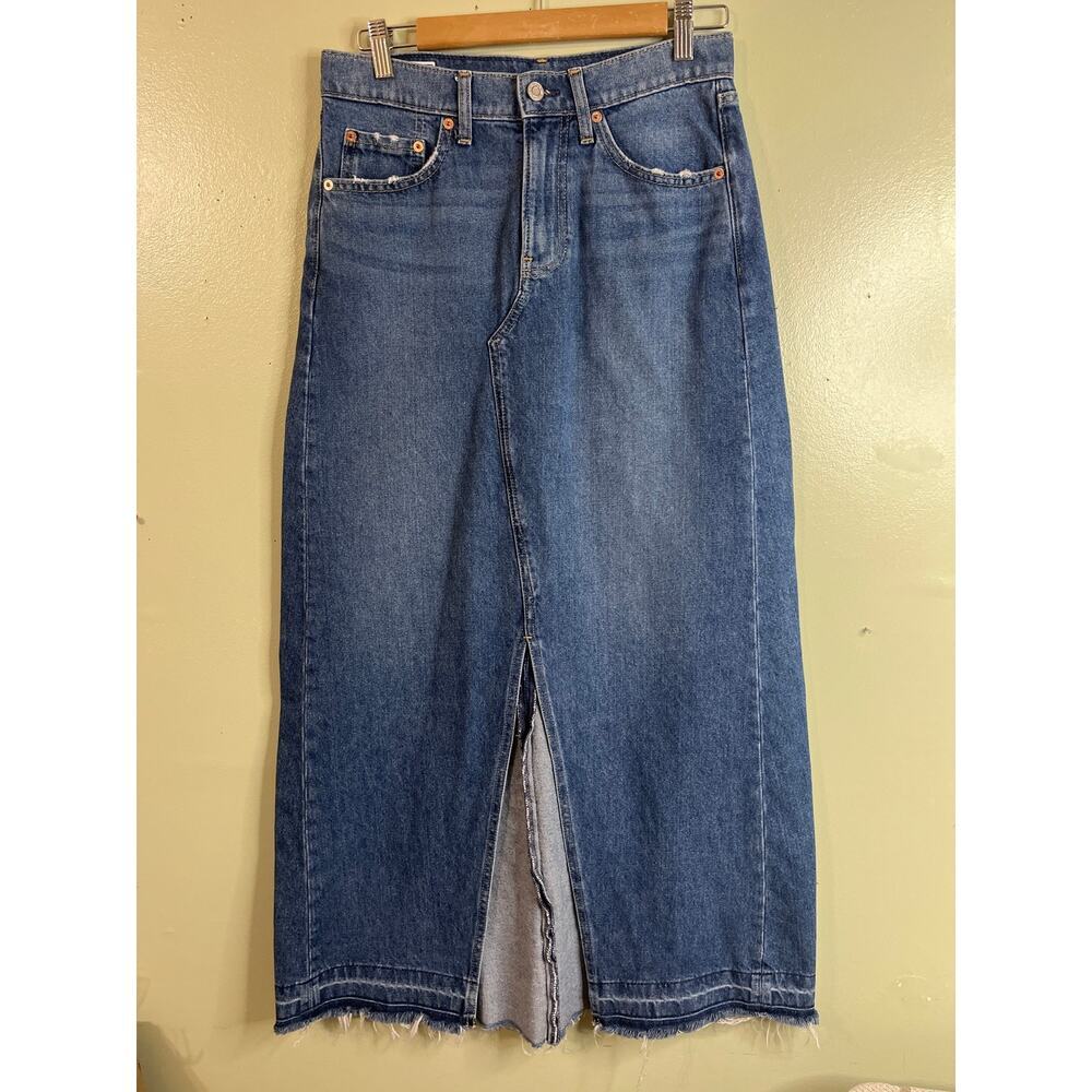 Gap denim maxi front slit raw hem skirt, Medium indigo, size 4, Y2K, Boho - Picture 3 of 15